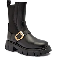 Botki damskie - Love Moschino Skórzane botki na platformie - miniaturka - grafika 1