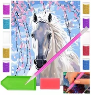 Zabawki kreatywne - Haft diamentowy OBRAZ duży 30x40 BIAŁY KOŃ zabawki kreatywne plastyczne - miniaturka - grafika 1