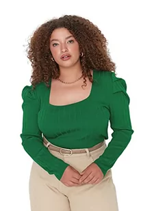 Trendyol Damska plus size dopasowana bodycon kwadratowy kołnierz dzianina plus size bluzka, ZIELONY, 3XL - Body - miniaturka - grafika 1