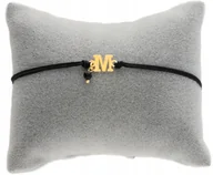 Bransoletki - Złota Bransoletka sznurkowa dowolna literka litera onyks SREBRO 925 - miniaturka - grafika 1