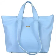 Torebki damskie - VEZZE Torba skórzana shopper bag niebieski pastelowy błękitny na ramię i do ręki złote okucia - miniaturka - grafika 1