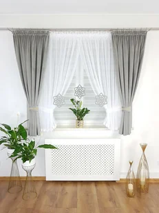 Śliczny zestaw zasłony welurowe oraz firana -jasnoszary, gotowy zestaw okienny - Firany - miniaturka - grafika 1