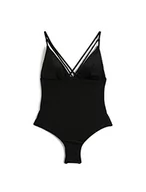Stroje kąpielowe - Koton Damski kostium kąpielowy z dekoltem w serek, spaghetti, paski, z podszewką, detal, jednoczęściowy, czarny (999), 36 - miniaturka - grafika 1