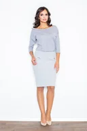 Sukienki - Dopasowana SUKIENKA z ozdobnymi kieszeniami | Szara XL - miniaturka - grafika 1