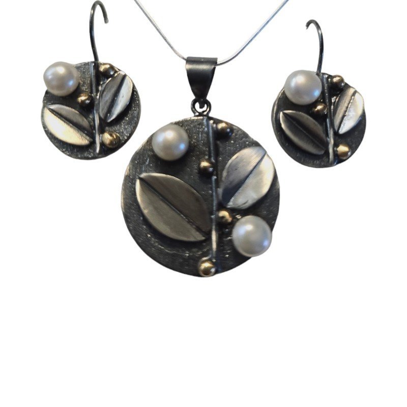 ankabizuteria.pl Komplet biżuteria srebrna oksydowana z perełkami