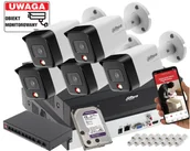 Zestawy do monitoringu - Zestaw do monitoringu IP 5x kamera Dahua IPC-HFW1639TC-A-IL-0280B-S6 6MPx Podwójny oświetlacz - miniaturka - grafika 1