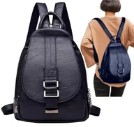 Torebki damskie - Plecak Damski Plecaczek Miejski Do Szkoły Pracy Eko Skóra Vintage Torba 2W1 Granatowy - miniaturka - grafika 1