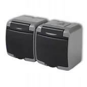 Gniazdka elektryczne - GNIAZDO PODWÓJNE HERMETYCZNE IP54 SZARE GRAFITOWE N/T NT - miniaturka - grafika 1