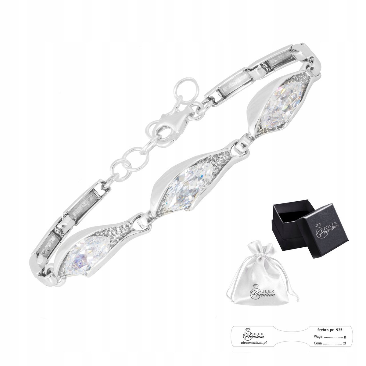 Bransoletka srebro pr 925 Elegancka Piękna Bransoletka z Cyrkoniami Prezent