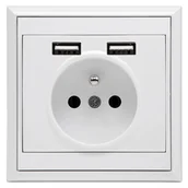 Gniazdka elektryczne - Gniazdo Luna pojedyncze + 2xUSB białe - miniaturka - grafika 1