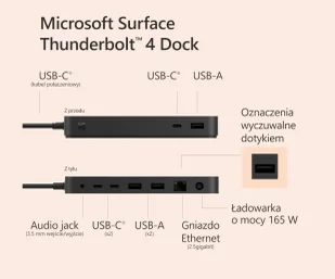 Microsoft Surface Dock USB-C (z Thunderbolt 4) - 4K USB LAN Audio - Huby USB - miniaturka - grafika 7