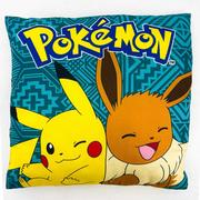 Kołdry i poduszki dla dzieci - Poduszka dla dziecka Pokemon Pikachu i  Eevee zielona jasiek 40x40 - miniaturka - grafika 1