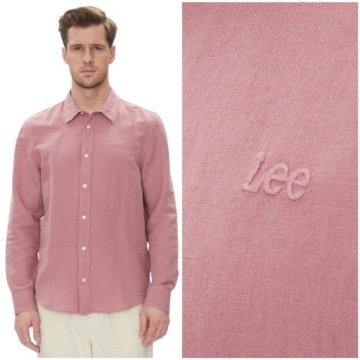 Lee Patch Shirt Garment Dye Mauve lniana pastelowa koszula małe logo M