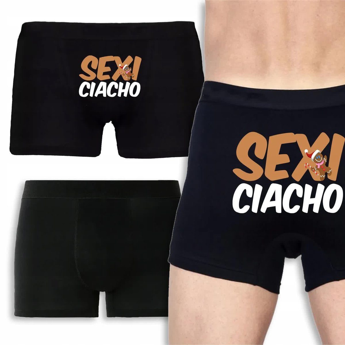 BOKSERKI MĘSKIE Czarne Na Prezent Mikołajki Święta SEXI CIACHO Wzory - XL
