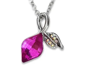 Naszyjnik z listkiem romb z kamieniem fuksja fioletowa cyrkonia - Naszyjniki - miniaturka - grafika 1