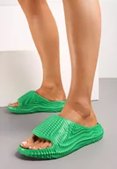 Klapki i japonki damskie - Zielone Piankowe Klapki z Ozdobnym Tłoczeniem Juraia - miniaturka - grafika 1