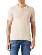 Koszulki męskie - Koton Męski T-shirt basic Mandarin Collar Buttoned Slim Fit Short Sleeve, beżowy (050), L - miniaturka - grafika 1