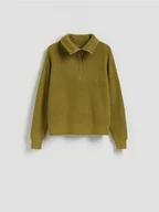 Swetry damskie - Reserved - Sweter z wiskozą - ciemnozielony - miniaturka - grafika 1