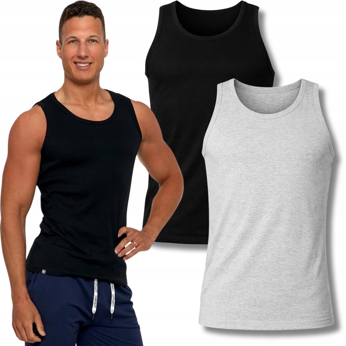 2X PODKOSZULKA KOSZULKA MĘSKA BAWEŁNIANA GŁADKA TANK TOP 2PAK MORAJ L BLACK/GREY