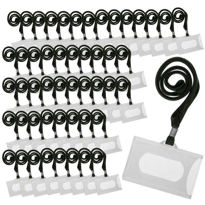 Identyfikator na kartę twardy holder K czarna smycz plastik 59x92mm 50szt