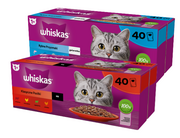 Mokra karma dla kotów - WHISKAS Adult saszetki 40 x 85 g Rybne Przysmaki - mokra karma dla dorosłego kota, w galaretce + WHISKAS Adult saszetki 40 x 85 g Klasyczne Posiłki - miniaturka - grafika 1