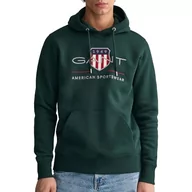 Bluzy męskie - GANT Męska bluza z kapturem Reg Archive Shield, Tartan Green, L - miniaturka - grafika 1