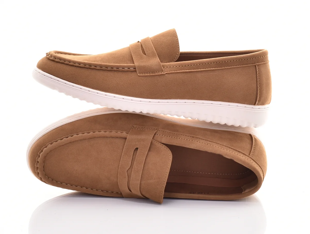 MOKASYNY MĘSKIE WSUWANE EKOZAMSZ ELEGANCKIE KLASYCZNE CASUAL KHAKI