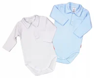 Body dla niemowląt - Body KOŁNIERZYK Polo 2PAK Biały BŁĘKIT r 92 KLEKLE - miniaturka - grafika 1