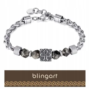 BLINGART Bransoletka męska OBSYDIAN KRZYŻ punkowa SPIGA regulowana stalowa - Bransolety męskie - miniaturka - grafika 1