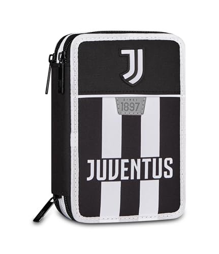 Seven Juventus 3-częściowy piórnik na zamek błyskawiczny, potrójny przedział, w komplecie z ołówkami, markerami, kolorami, akcesoriami do plecaka, elementarny, średni, biały, dziewczęcy i chłopcy