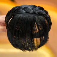 Pozostałe akcesoria fryzjerskie - TEMU Opaska z Syntetycznymi Grzywkami, Przednie Włosy do Nakładania – Dla Kobiet i Dziewczyn na Cosplay/Wesele/Imprezy (Czarna) - miniaturka - grafika 1