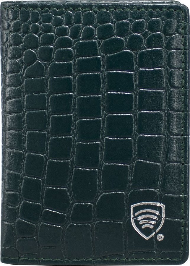 KORUMA Mały skórzany portfel na karty kredytowe RFID Zielony, Croco Uniwersalny