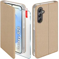 Etui i futerały do telefonów - Etui z klapką do Samsung S25 Zamykane Złote Futerał + Szkło 9H - miniaturka - grafika 1