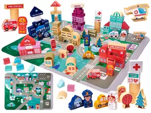 Ikonka Klocki drewniane edukacyjne miasto puzzle 100el KX6199 - Klocki - miniaturka - grafika 1