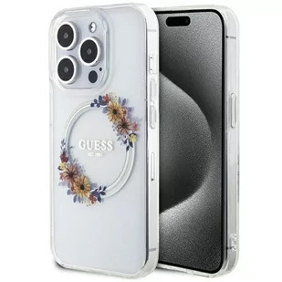 Guess GUHMP15LHFWFCT etui obudowa pokrowiec do iPhone 15 Pro 6.1" transparent hardcase IML Flowers Wreatch MagSafe - Etui i futerały do telefonów - miniaturka - grafika 1