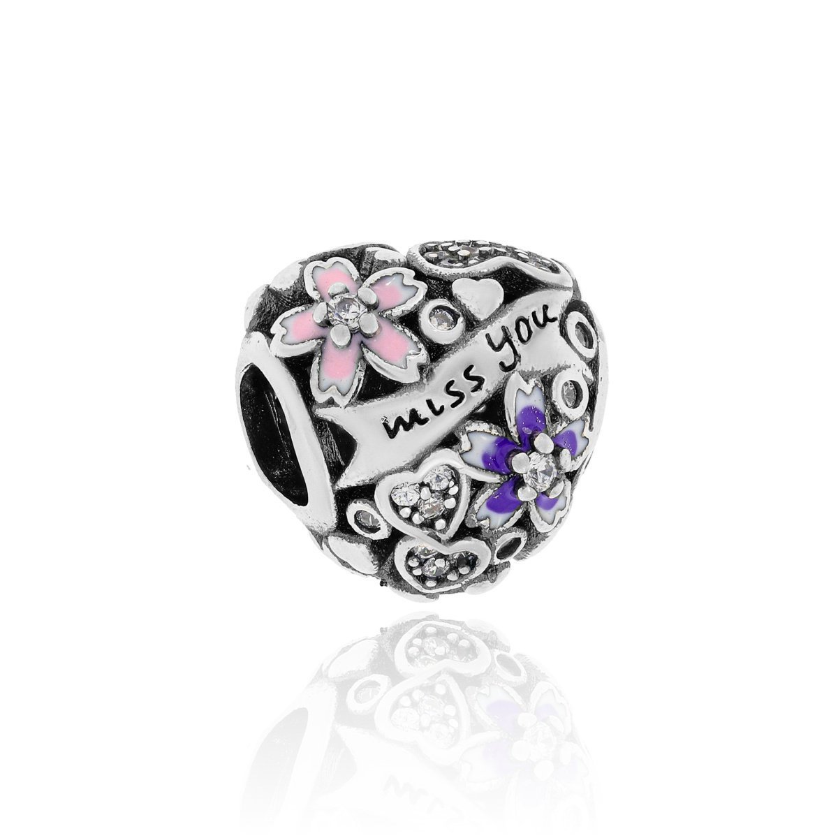 Srebrna zawieszka/charms do bransoletki kwiatki w sercu pr. 925