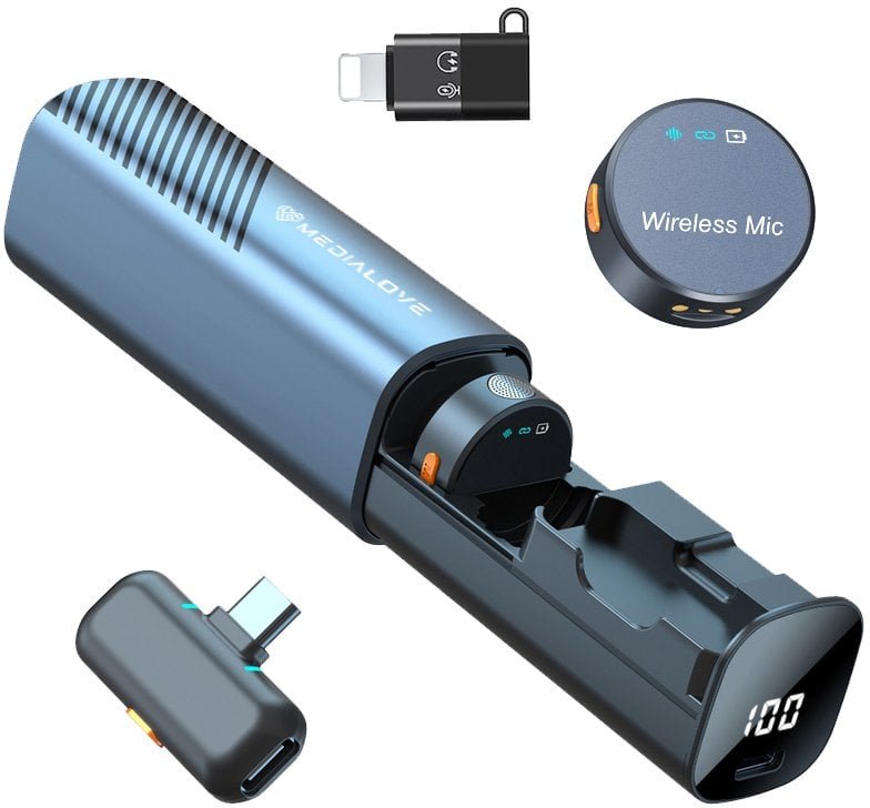 Mikrofony Medialove bezprzewodowe krawatowe S53 + powerbank EL-MIC-2-ML-S53