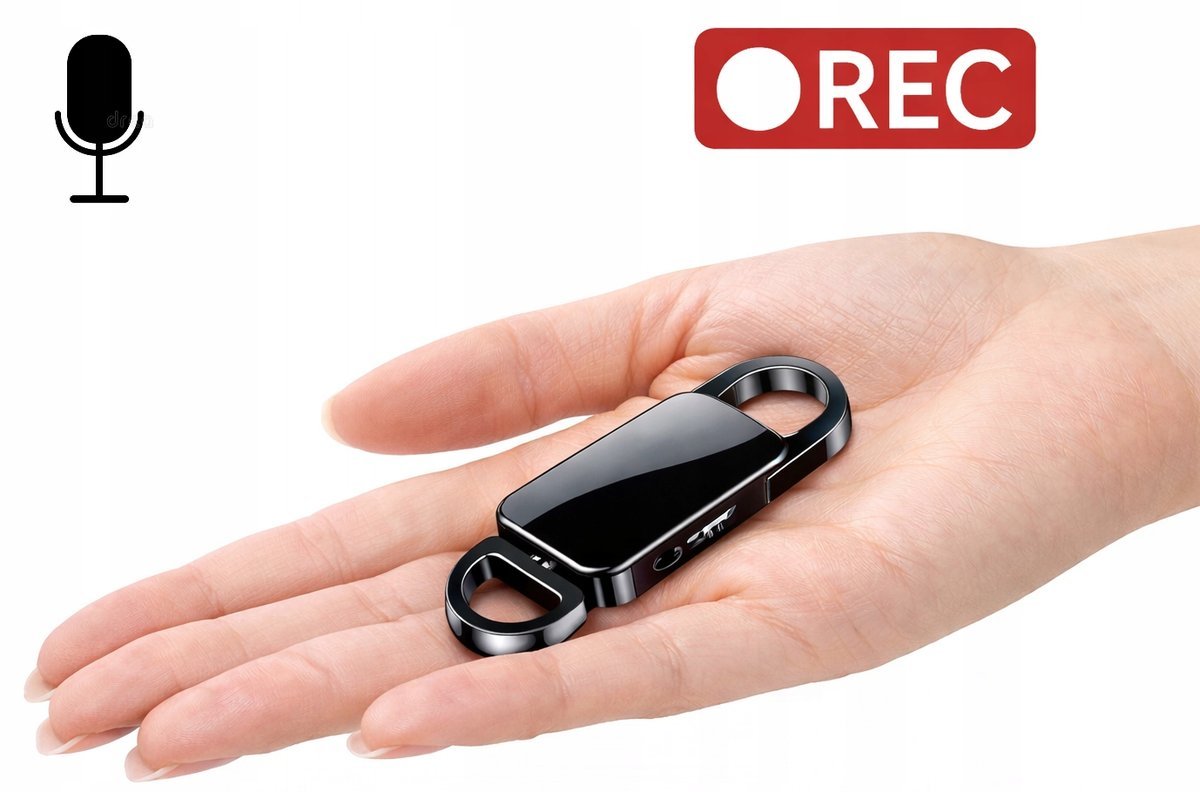 Mini Podsłuch Dyktafon Szpiegowski 32GB Brelok Rejestrator VOX Karabińczyk
