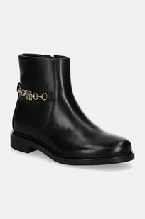 Tommy Hilfiger botki skórzane TH CHAIN LEATHER LOW BOOTIE damskie kolor czarny na płaskim obcasie FW0FW08251 - Botki damskie - miniaturka - grafika 1
