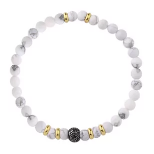 Białe kulki męska pozłacana bransoletka kamienie i stal szlachetna - Manoki - Bransolety męskie - miniaturka - grafika 1