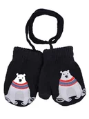 Rękawiczki dla dzieci - Rękawiczki chłopięce jednopalczaste ze sznurkiem dwuwarstwowe miś czarne dotykowe 12 cm YOCLUB - YoClub - miniaturka - grafika 1