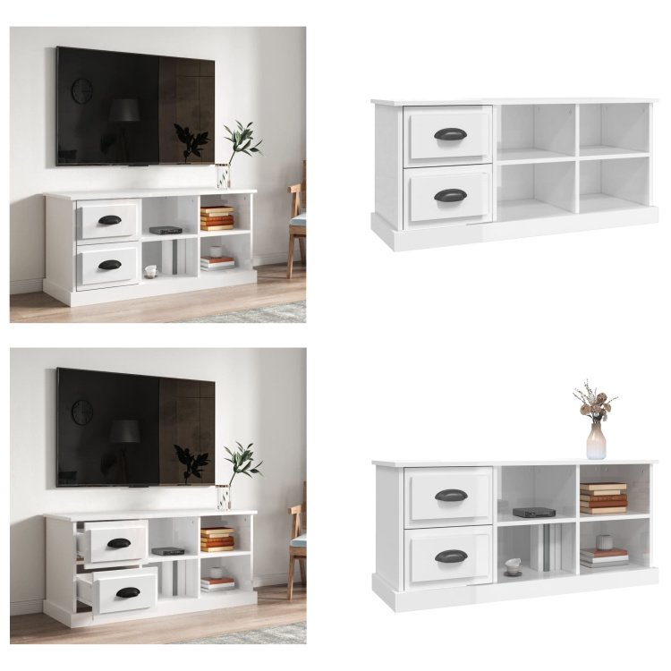 vidaXL Szafka pod TV biały wysoki połysk 102x35,5x47,5 cm materiał drewnopochodny - szafka pod TV - szafki pod TV - meble pod TV - stojak pod TV