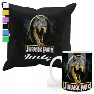 ZESTAW KUBEK + PODUSZKA Z POSZEWKĄ- PREZENT DLA FANA JURASSIC PARK + IMIĘ - Gadżety dla niej i dla niego - miniaturka - grafika 1