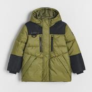 Kurtki i płaszcze dla chłopców - Reserved - Ocieplany płaszcz z kapturem - Zielony - miniaturka - grafika 1