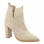 Botki damskie - BEŻOWE BOTKI CARINII B8991-O17 SKÓRA ZAMSZOWA SŁUPEK ELEGANCKIE MODNE R.38 - miniaturka - grafika 1