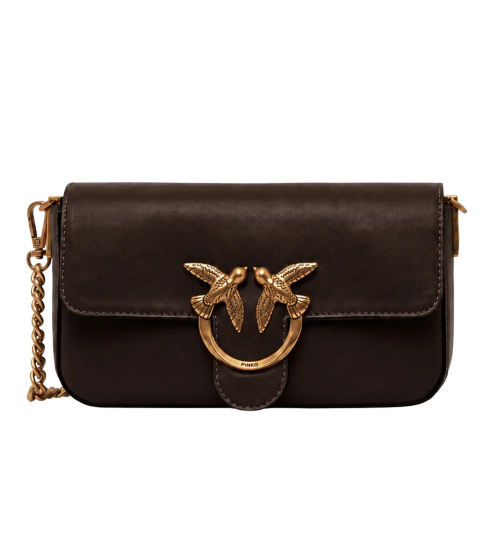 PINKO Brązowa skórzana torebka kopertówka damska Love One Slouchy Mini