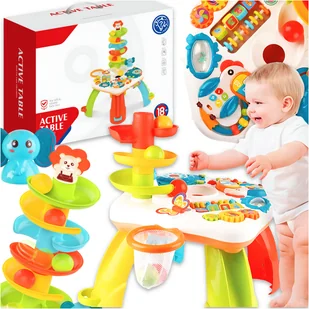 STOLIK INTERAKTYWNY EDUKACYJNY ZJEŻDŻALNIA PIŁEK PIŁECZKI PIANINKO PAPUGA - Zabawki interaktywne dla dzieci - miniaturka - grafika 1