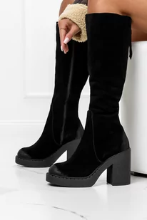 Czarne kozaki skórzane na słupku zamek z tyłu PRODUKT POLSKI Casu 70129-39 - Kozaki damskie - miniaturka - grafika 1