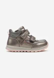 Srebrne Botki Clibee w Stylu Sneakersów ze Skórzaną Wkładką Ozdobione Przeszyciami Romisya - Botki damskie - miniaturka - grafika 1