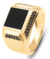 Pierścionki - ZŁOTY BOGATY SYGNET Z ONYKSEM I CZARNYMI CYRKONIAMI 14KT 585 - miniaturka - grafika 1